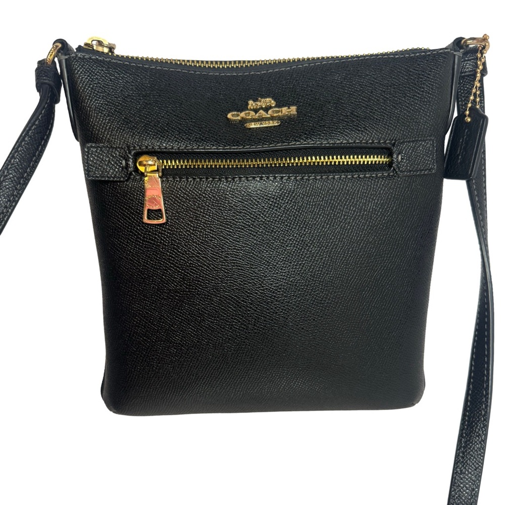 #208 Coach Mini Rowan Top Zip Black File Crossbody Bag